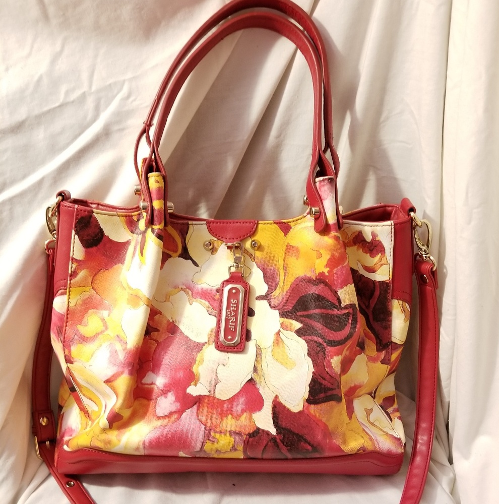 Sharif floral print Saffiano leather satchel red